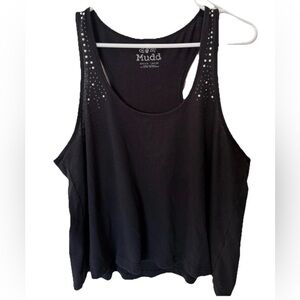 VINTAGE Y2K MUDD BLACK BEADED EMBELLISHED TANK TOP SZ XL LOOSER FIT WOMEN/JUNIOR